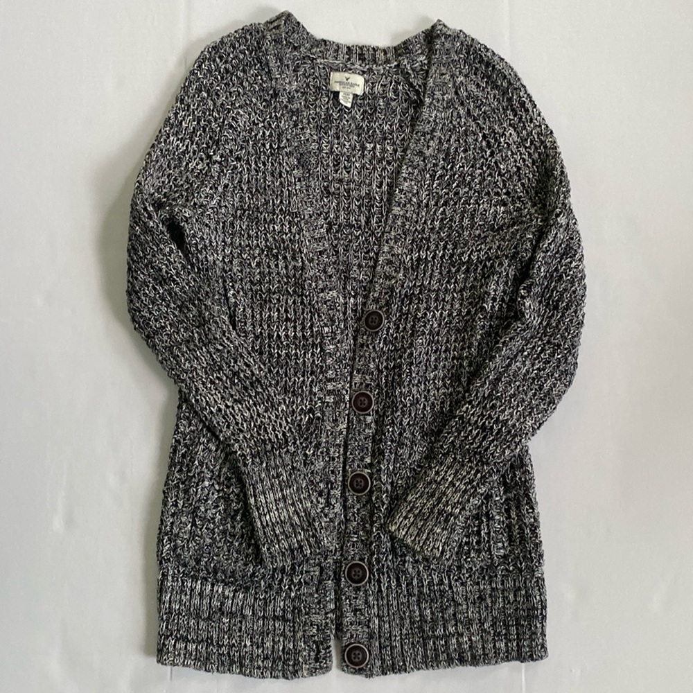 American Eagle Outfitters Black & White Knit Sweater With Buttons, Front Pockets